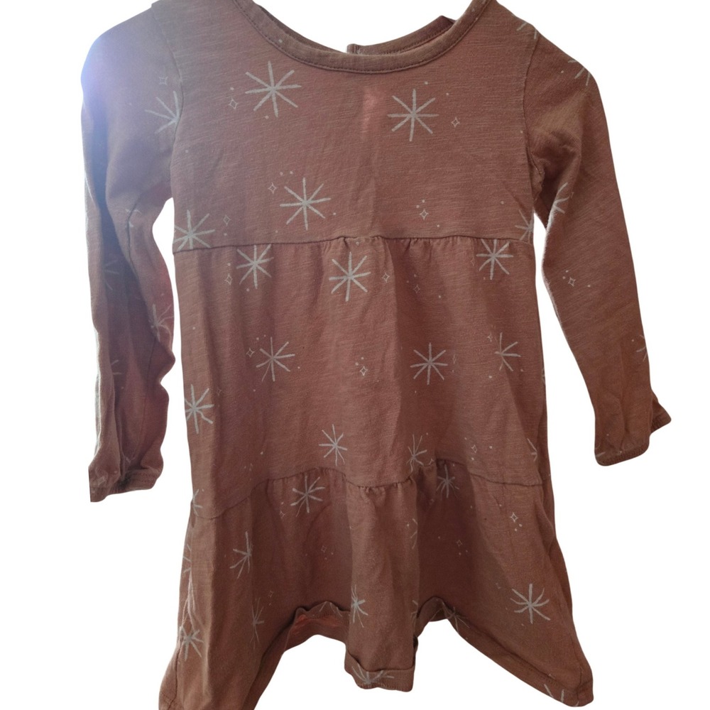 Little‎ Co. Girls Long Sleeve Tiered Dress Brown Snowflake Casual Toddler 24M